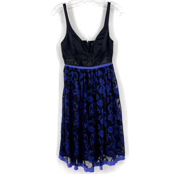 Nicole Miller Collection Womens 0 Silk Blend Blue Scroll Overlay Dress Cocktail - Picture 1 of 7